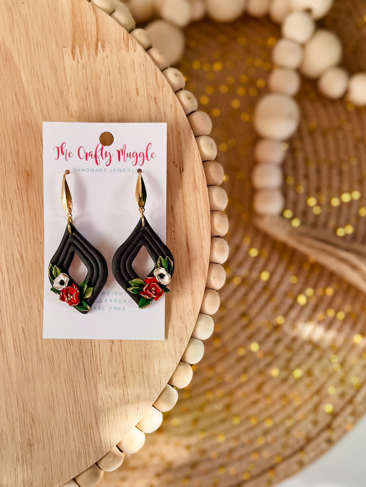 Black Floral Teardrops