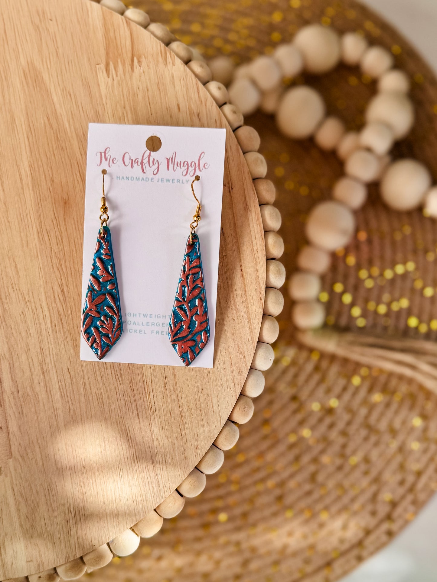 Leaf print teardrops