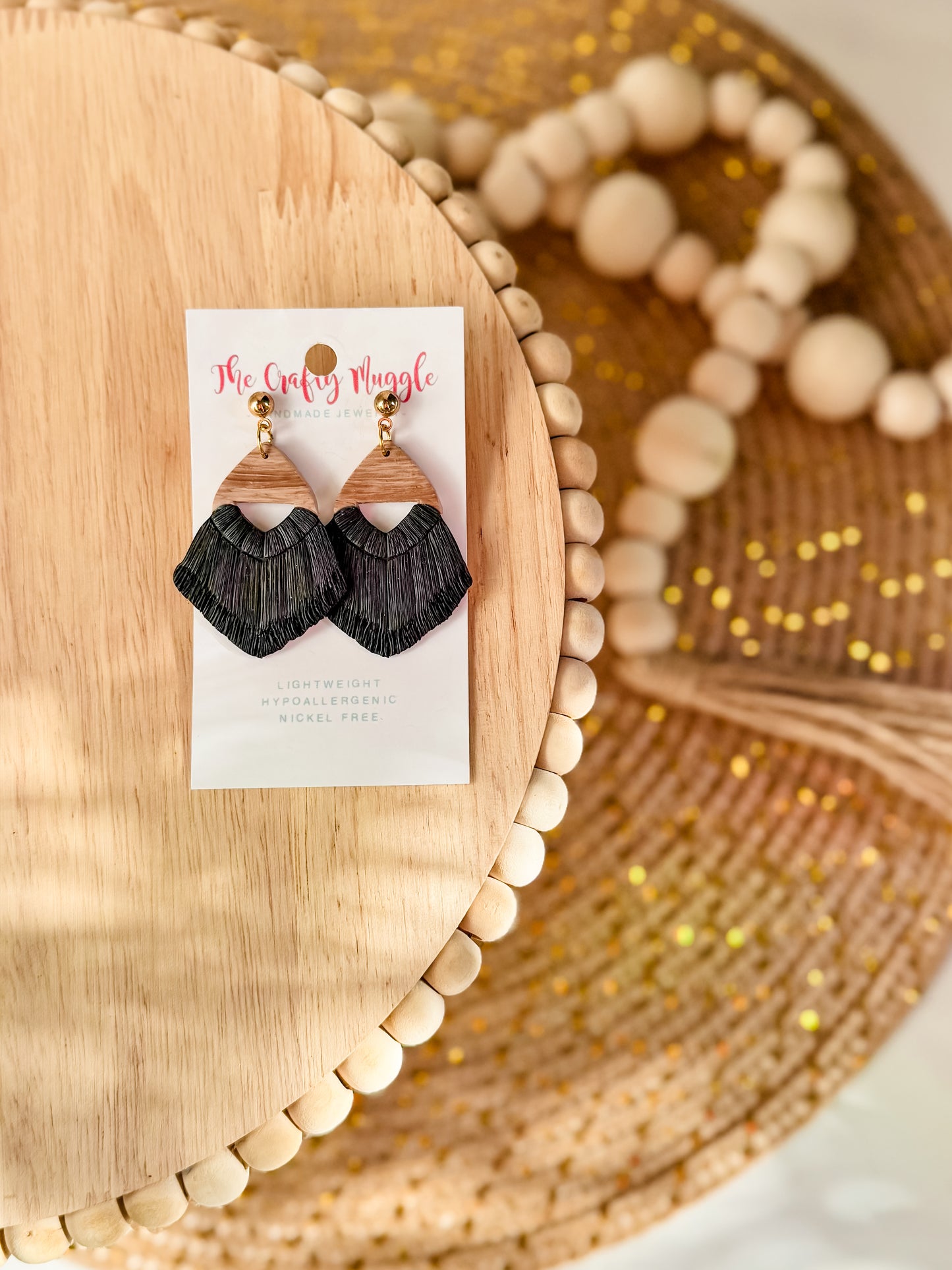 Faux Wood Macrame Earrings