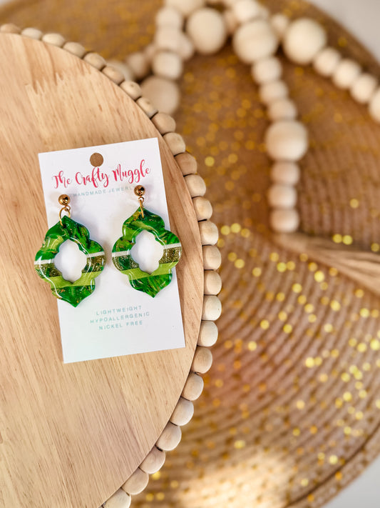 Mixed Green Stripe Earrings