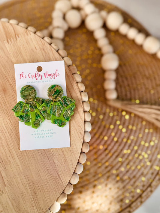 Mixed Green Scalloped Earrings