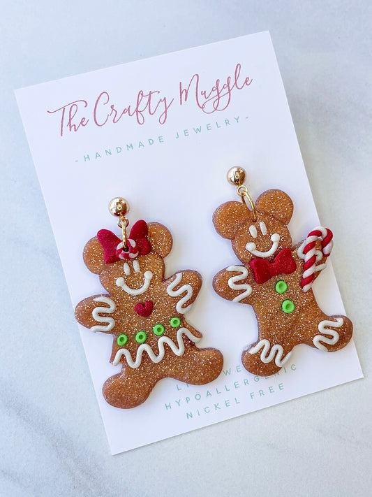 Mouse Christmas gingerbread clay earrings
